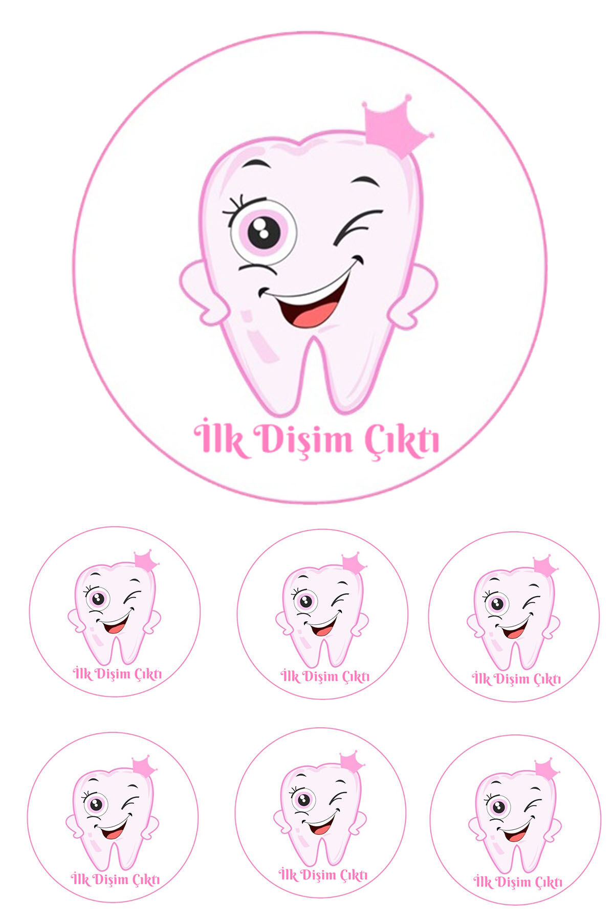 Yenilebilir Pasta Resmi İlk Diş Kız Çocuk Temalı Model 6-8-10 Kişilik Pastaya Uygun 16 cm Ebat