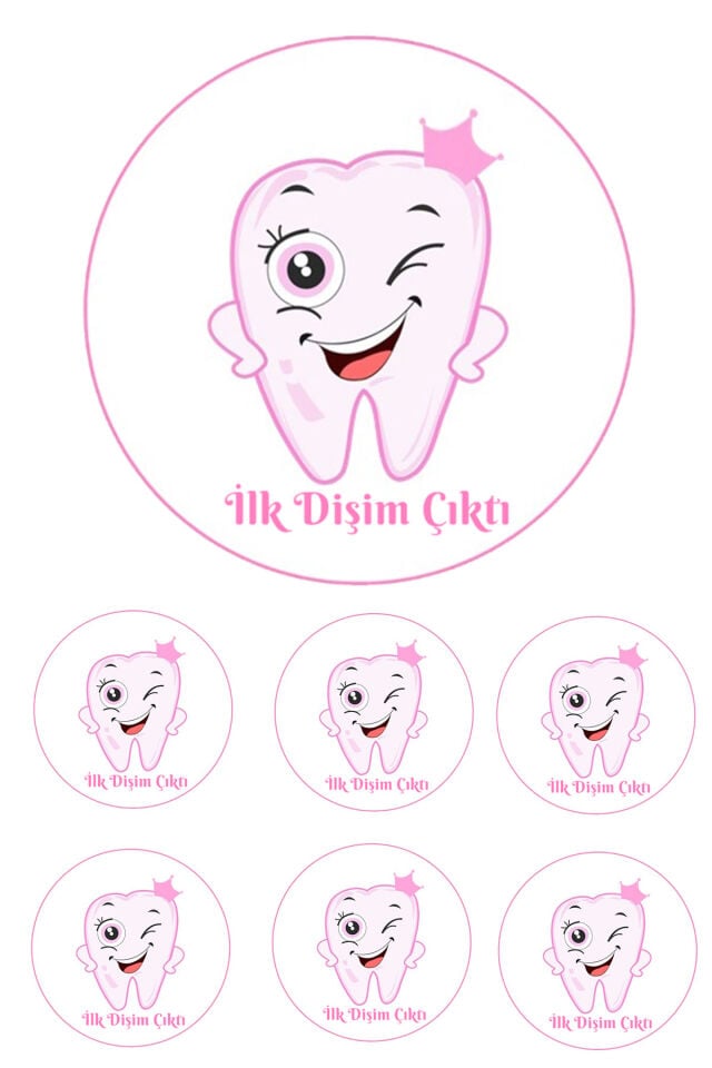 Yenilebilir Pasta Resmi İlk Diş Kız Çocuk Temalı Model 6-8-10 Kişilik Pastaya Uygun 16 cm Ebat