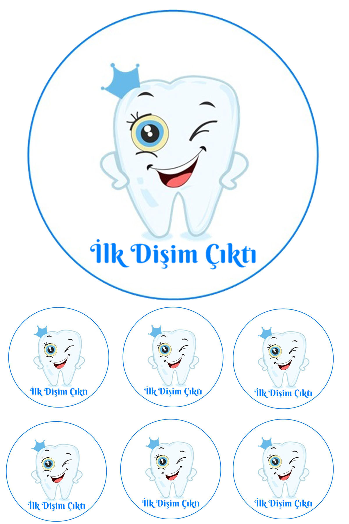 Yenilebilir Pasta Resmi İlk Diş Erkek Çocuk Temalı Model 6-8-10 Kişilik Pastaya Uygun 16 cm Ebat