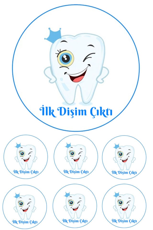 Yenilebilir Pasta Resmi İlk Diş Erkek Çocuk Temalı Model 6-8-10 Kişilik Pastaya Uygun 16 cm Ebat