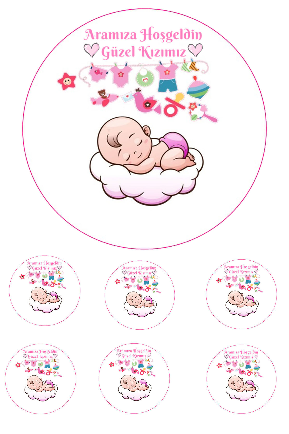 Yenilebilir Pasta Resmi Kız Bebek Model 6-8-10 Kişilik Pastaya Uygun 16 cm Ebat