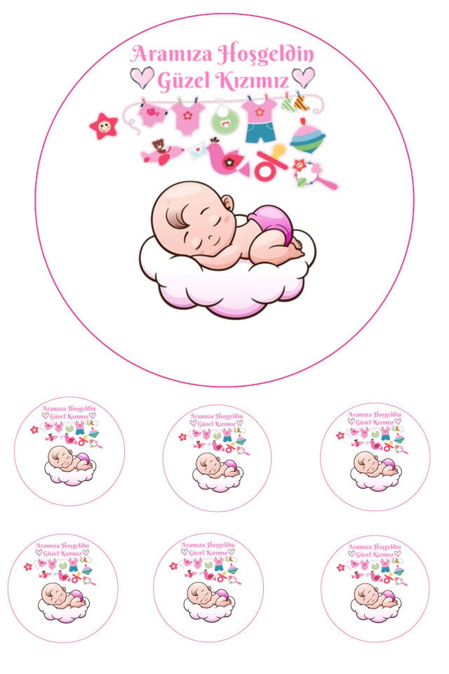 Yenilebilir Pasta Resmi Kız Bebek Model 6-8-10 Kişilik Pastaya Uygun 16 cm Ebat