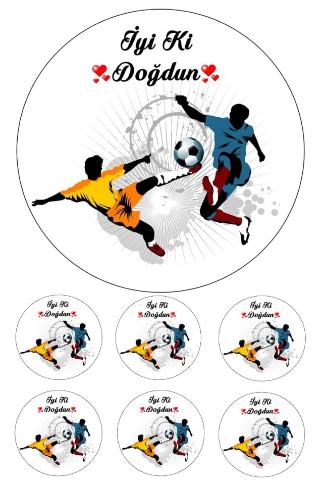 Yenilebilir Pasta Resmi Futbol  Model 6-8-10 Kişilik Pastaya Uygun 16 cm Ebat