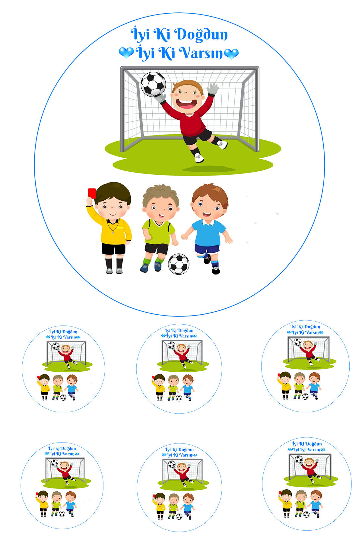 Yenilebilir Pasta Resmi Futbol  Çocuk Modeli 6-8-10 Kişilik Pastaya Uygun 16 cm Ebat