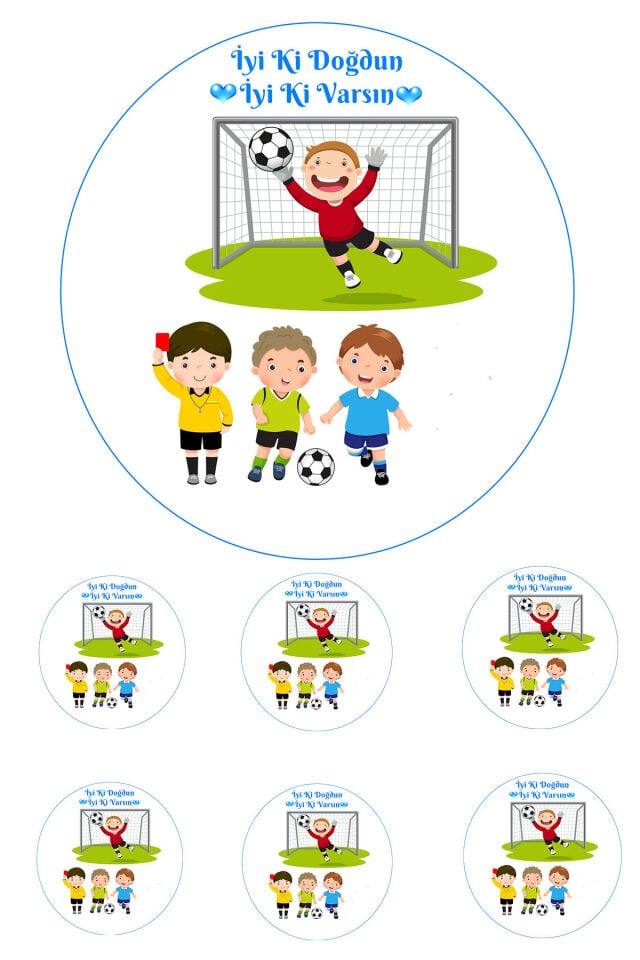 Yenilebilir Pasta Resmi Futbol  Çocuk Modeli 6-8-10 Kişilik Pastaya Uygun 16 cm Ebat