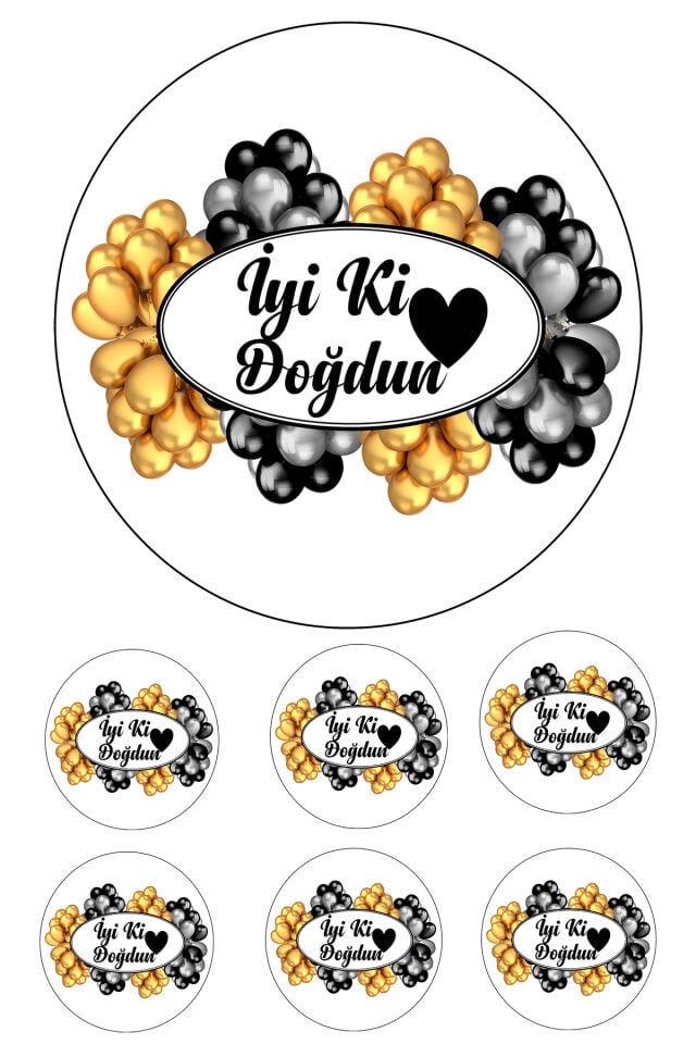 Yenilebilir Pasta Resmi Balonlu Model 6-8-10 Kişilik Pastaya Uygun 16 cm Ebat