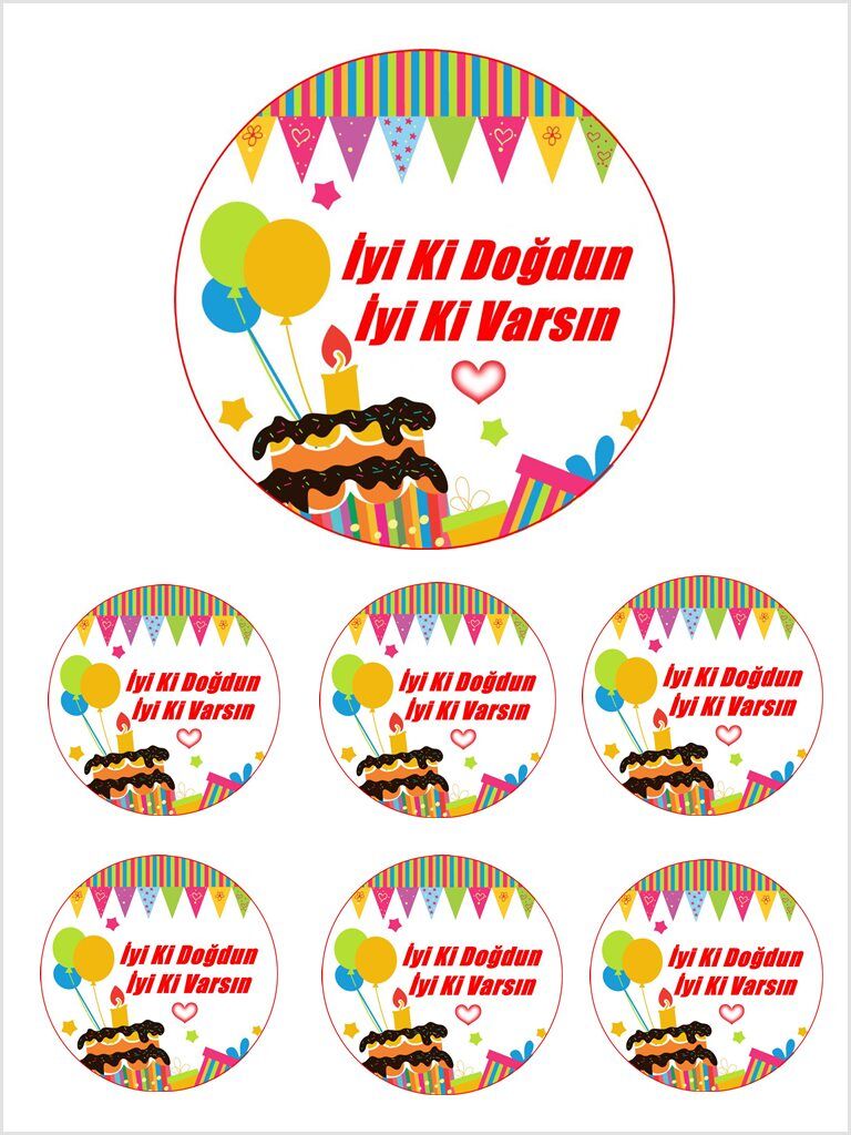 Yenilebilir Pasta Resmi İyi Ki Doğdun İyi Ki Varsın  Model 6-8-10 Kişilik Pastaya Uygun 16 cm Ebat
