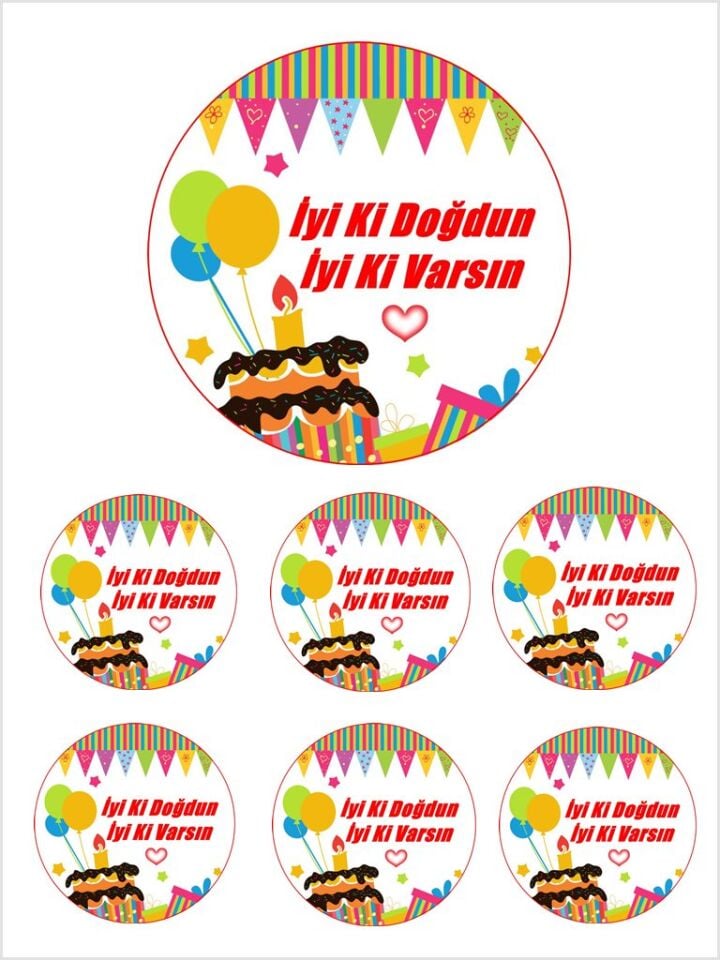 Yenilebilir Pasta Resmi İyi Ki Doğdun İyi Ki Varsın  Model 6-8-10 Kişilik Pastaya Uygun 16 cm Ebat