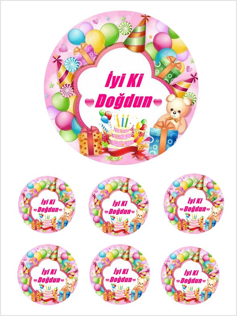 Yenilebilir Pasta Resmi İyi Ki Doğdun  Model 6-8-10 Kişilik Pastaya Uygun 16 cm Ebat