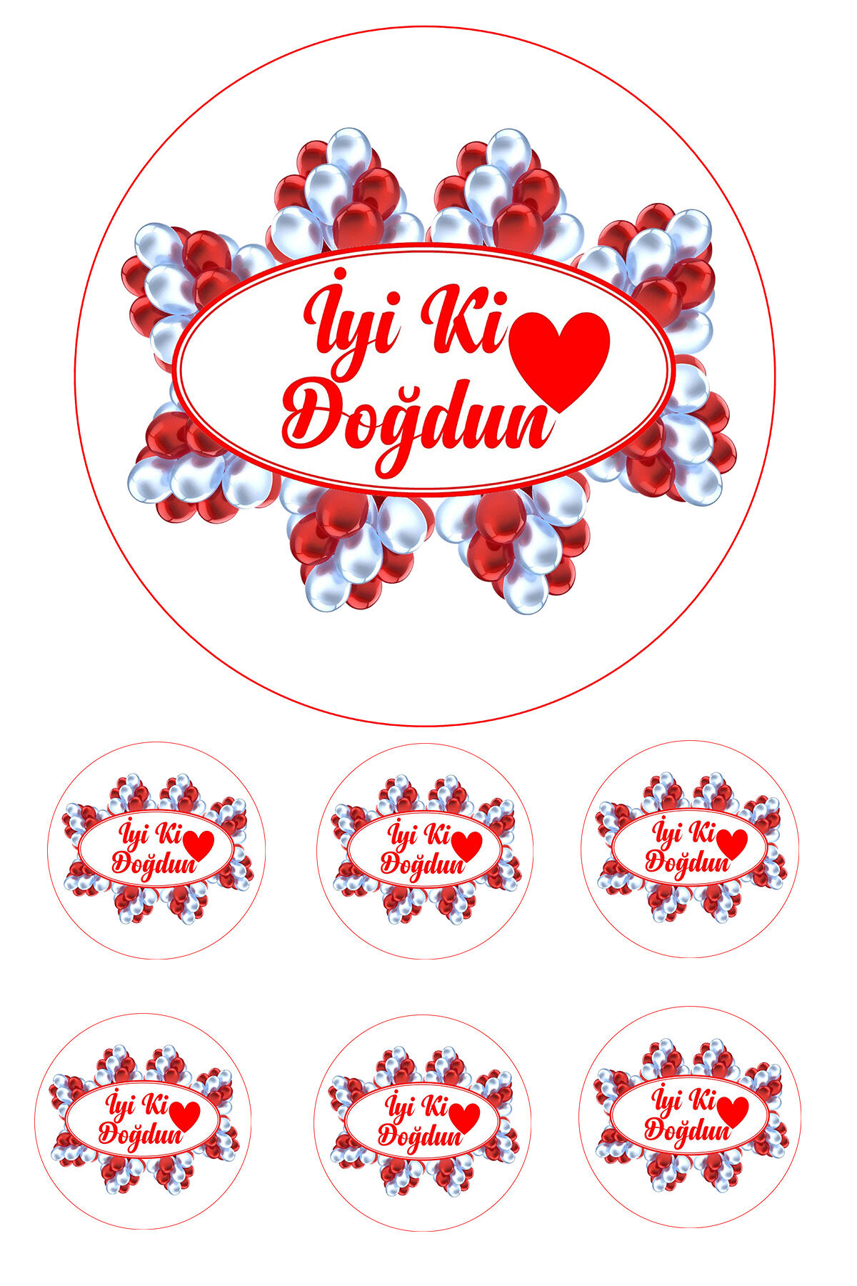 Yenilebilir Pasta Resmi Balonlu  Model 6-8-10 Kişilik Pastaya Uygun 16 cm Ebat