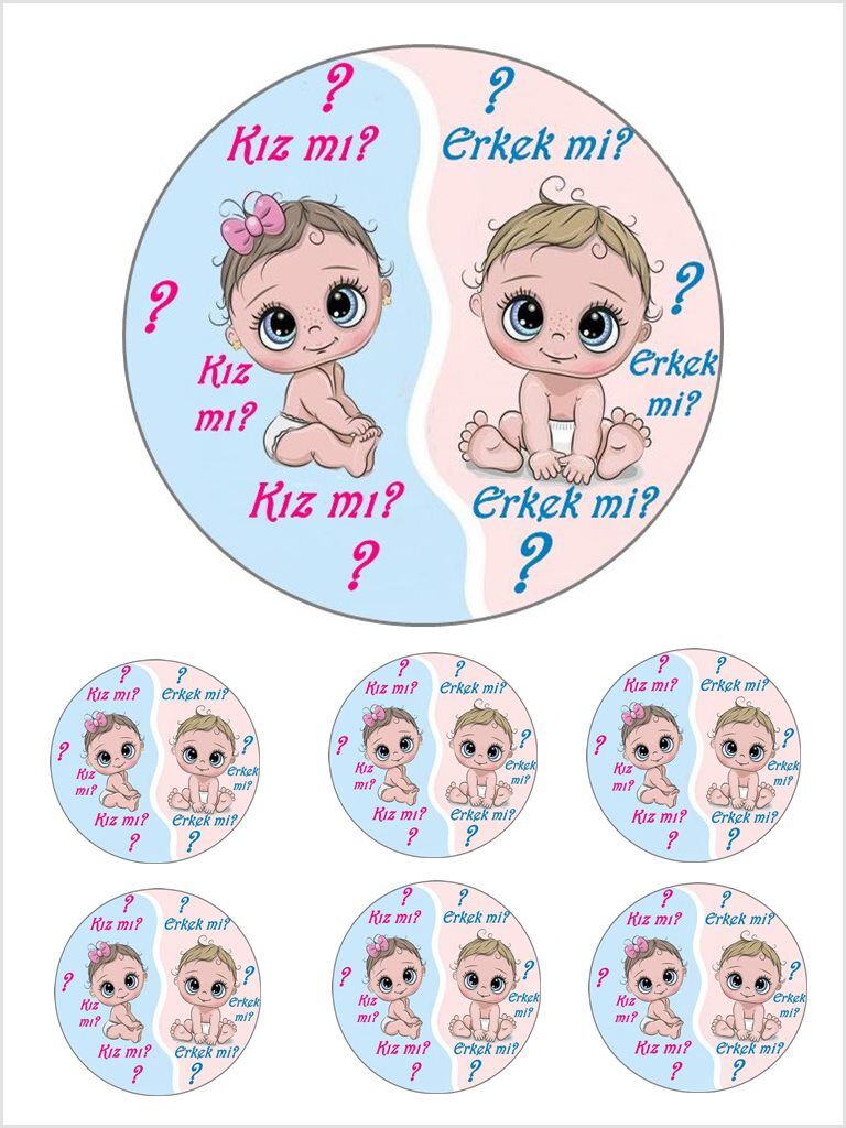 Yenilebilir Pasta Resmi Kız Mı Erkekmi  Model 6-8-10 Kişilik Pastaya Uygun 16 cm Ebat