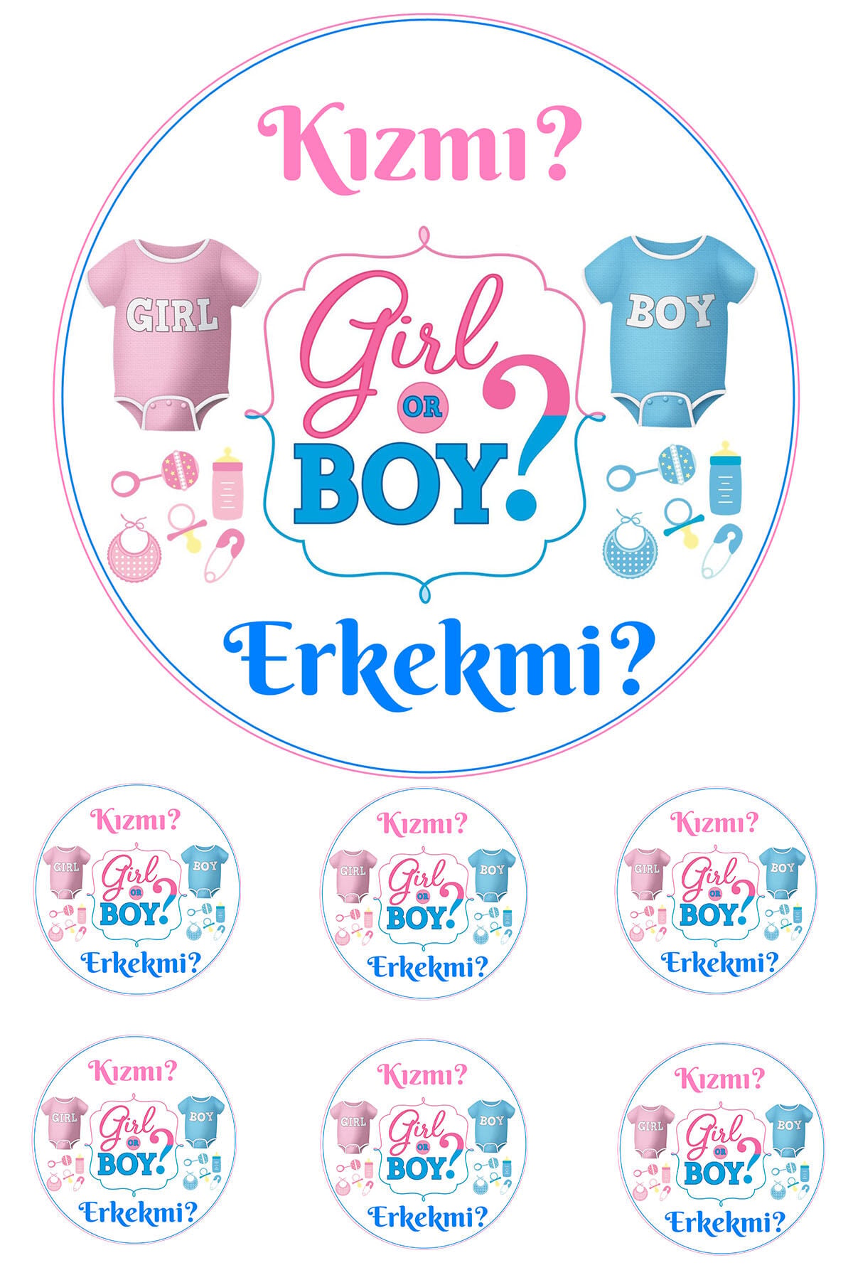 Yenilebilir Pasta Resmi Kız Mı Erkekmi  Model 6-8-10 Kişilik Pastaya Uygun 16 cm Ebat