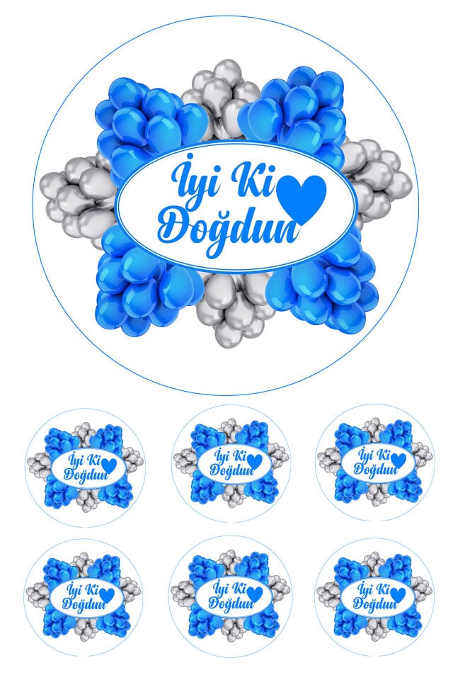 Yenilebilir Pasta Resmi Balon Model 6-8-10 Kişilik Pastaya Uygun 16 cm Ebat