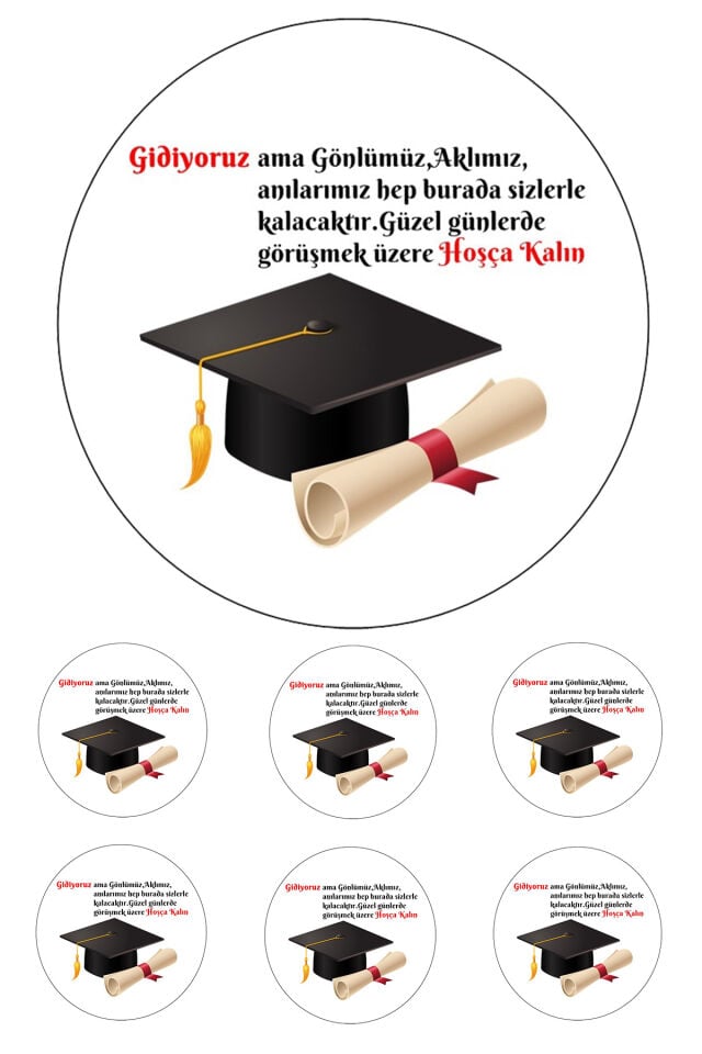 Yenilebilir Pasta Resmi Mezuniyet Model 6-8-10 Kişilik Pastaya Uygun 16 cm Ebat