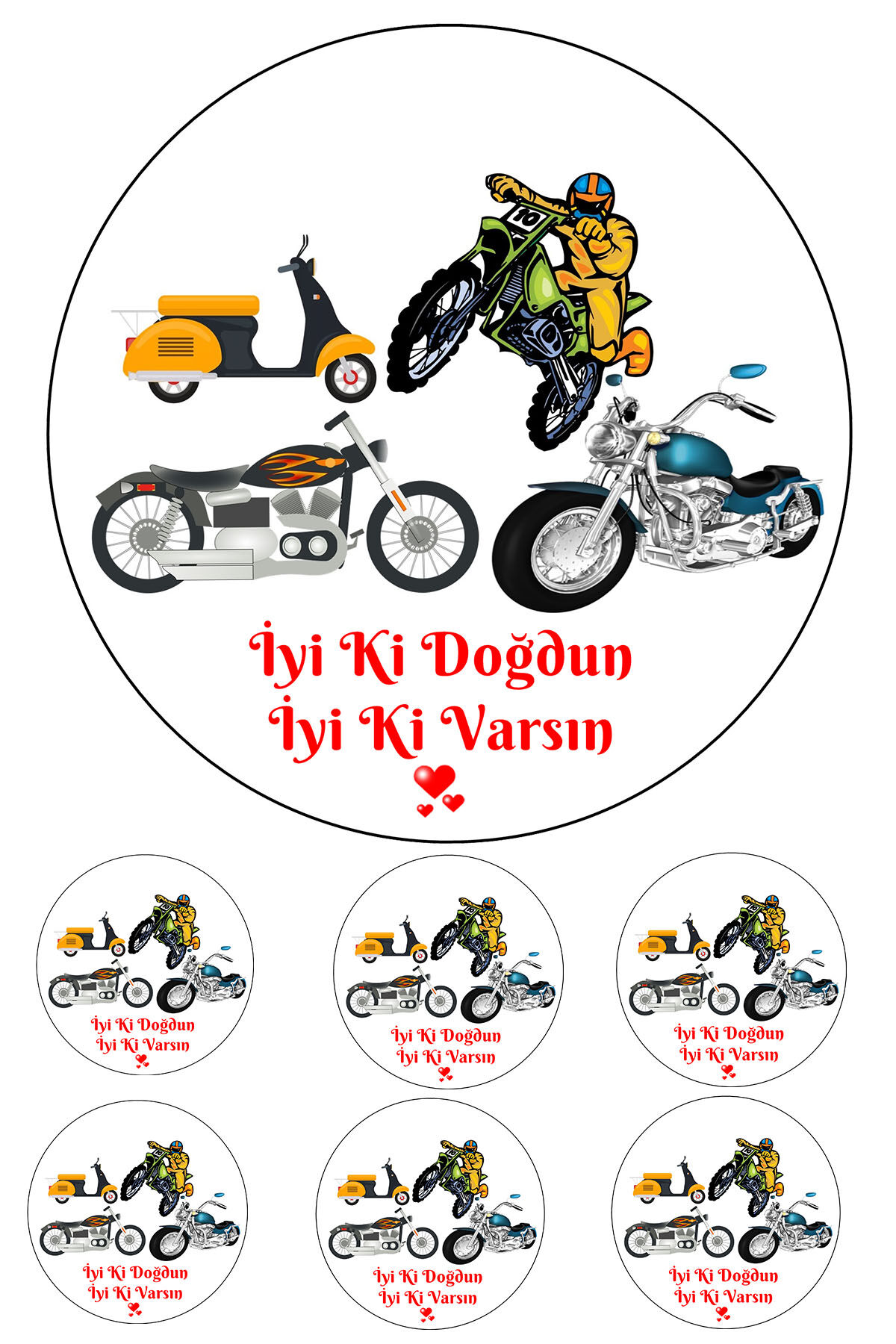 Yenilebilir Pasta Resmi Motor Model 6-8-10 Kişilik Pastaya Uygun 16 cm Ebat
