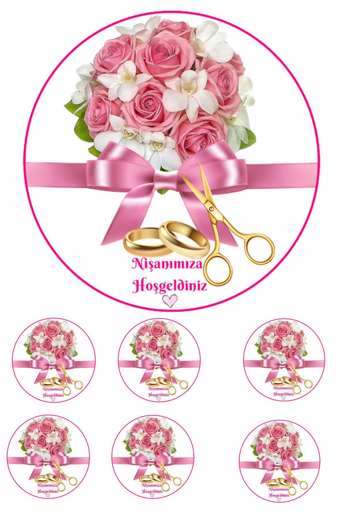 Yenilebilir Pasta Resmi Nişan Model 6-8-10 Kişilik Pastaya Uygun 16 cm Ebat