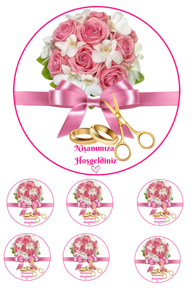 Yenilebilir Pasta Resmi Nişan Model 6-8-10 Kişilik Pastaya Uygun 16 cm Ebat