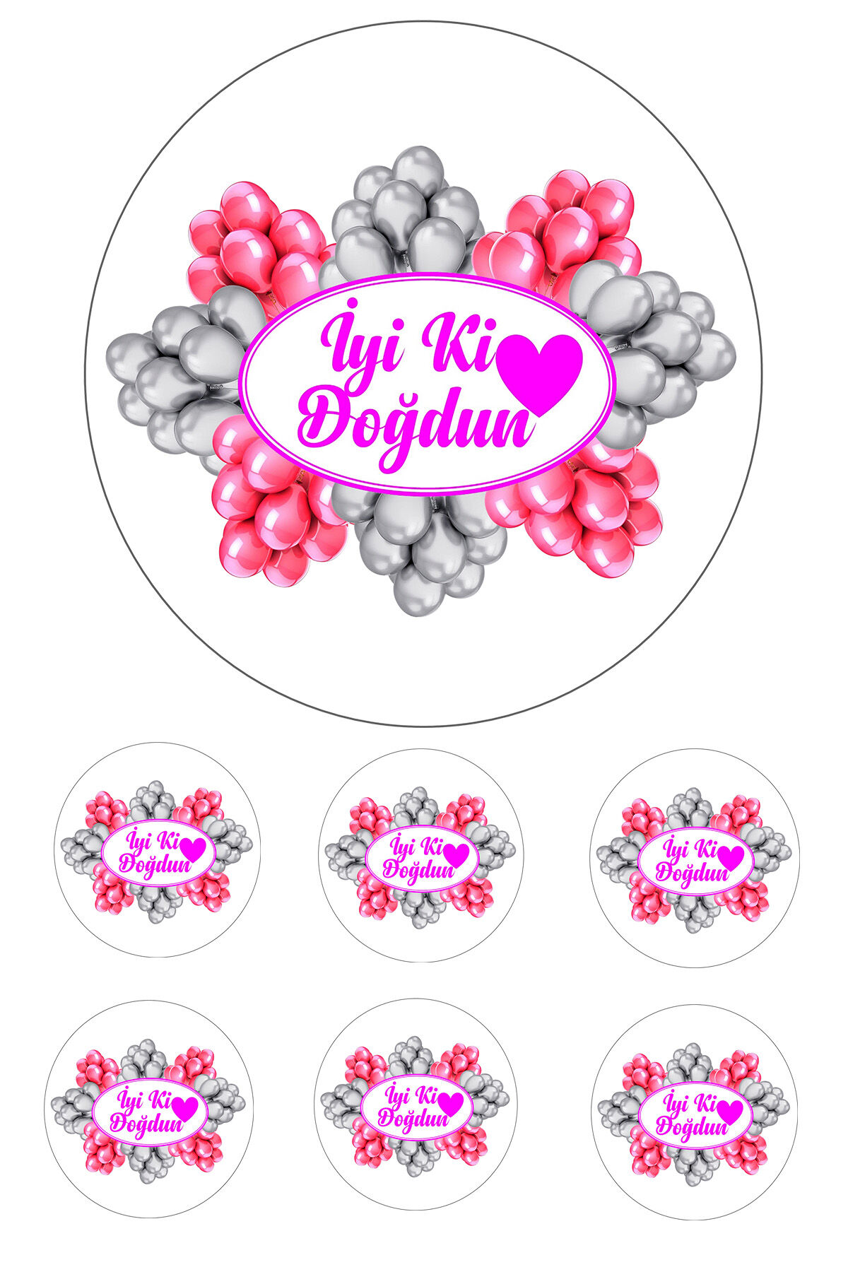 Yenilebilir Pasta Resmi Balon Model 6-8-10 Kişilik Pastaya Uygun 16 cm Ebat