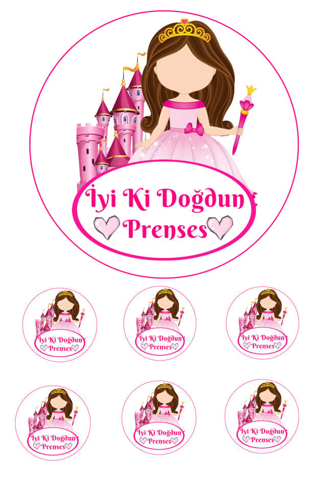 Yenilebilir Pasta Resmi Prenses Model 6-8-10 Kişilik Pastaya Uygun 16 cm Ebat