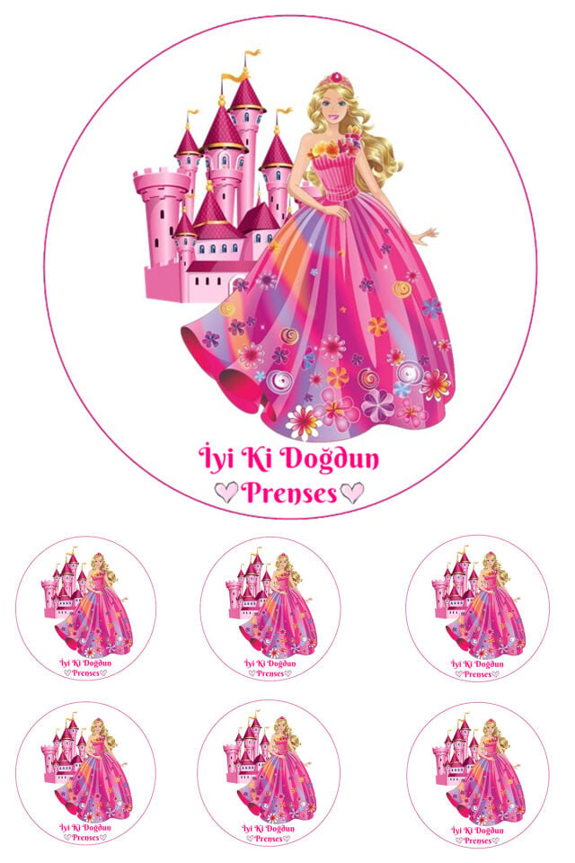 Yenilebilir Pasta Resmi Prenses Model 6-8-10 Kişilik Pastaya Uygun 16 cm Ebat