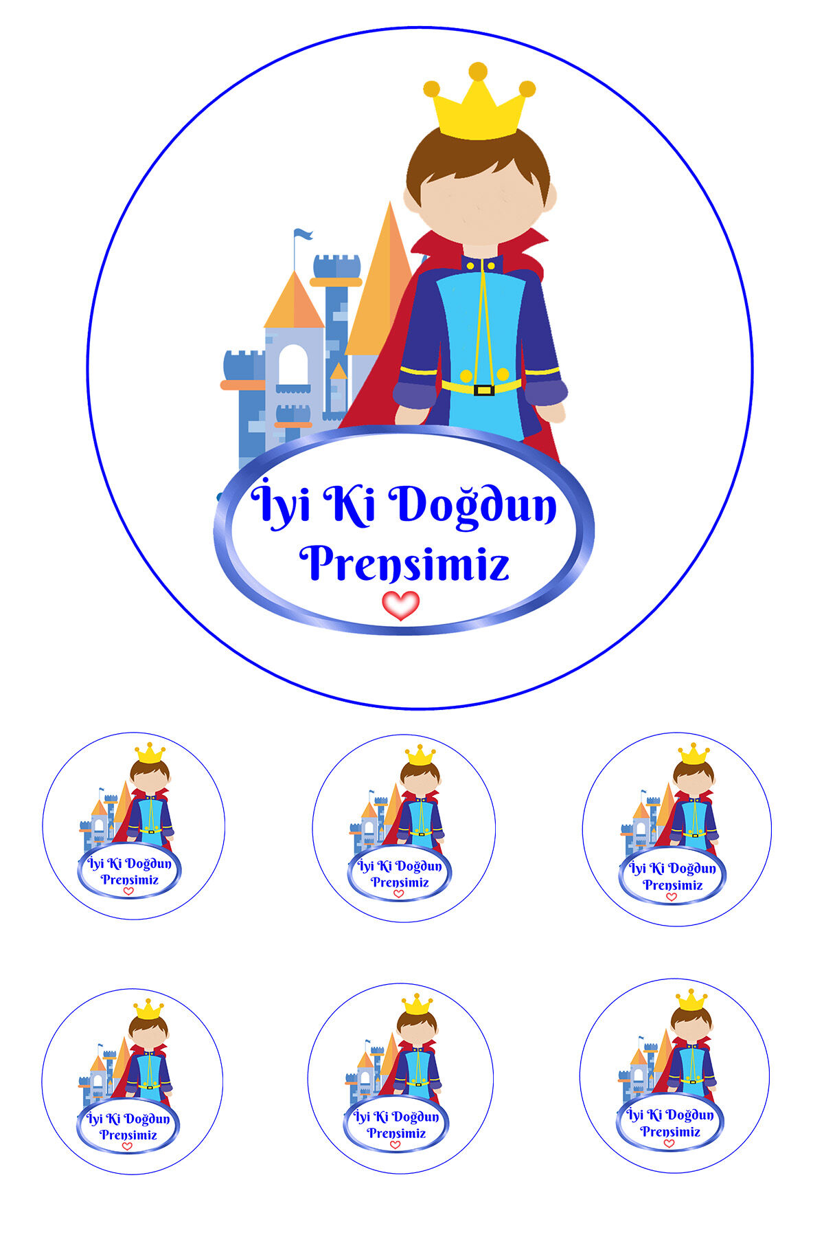 Yenilebilir Pasta Resmi Prens Model 6-8-10 Kişilik Pastaya Uygun 16 cm Ebat