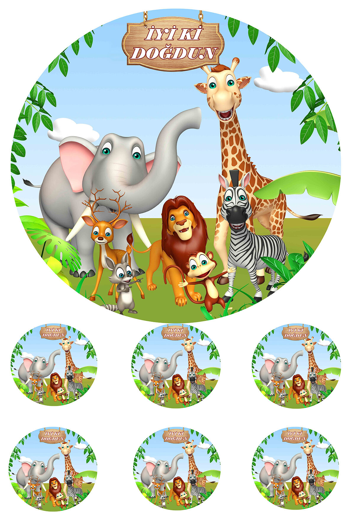 Yenilebilir Pasta Resmi Safari Model 6-8-10 Kişilik Pastaya Uygun 16 cm Ebat