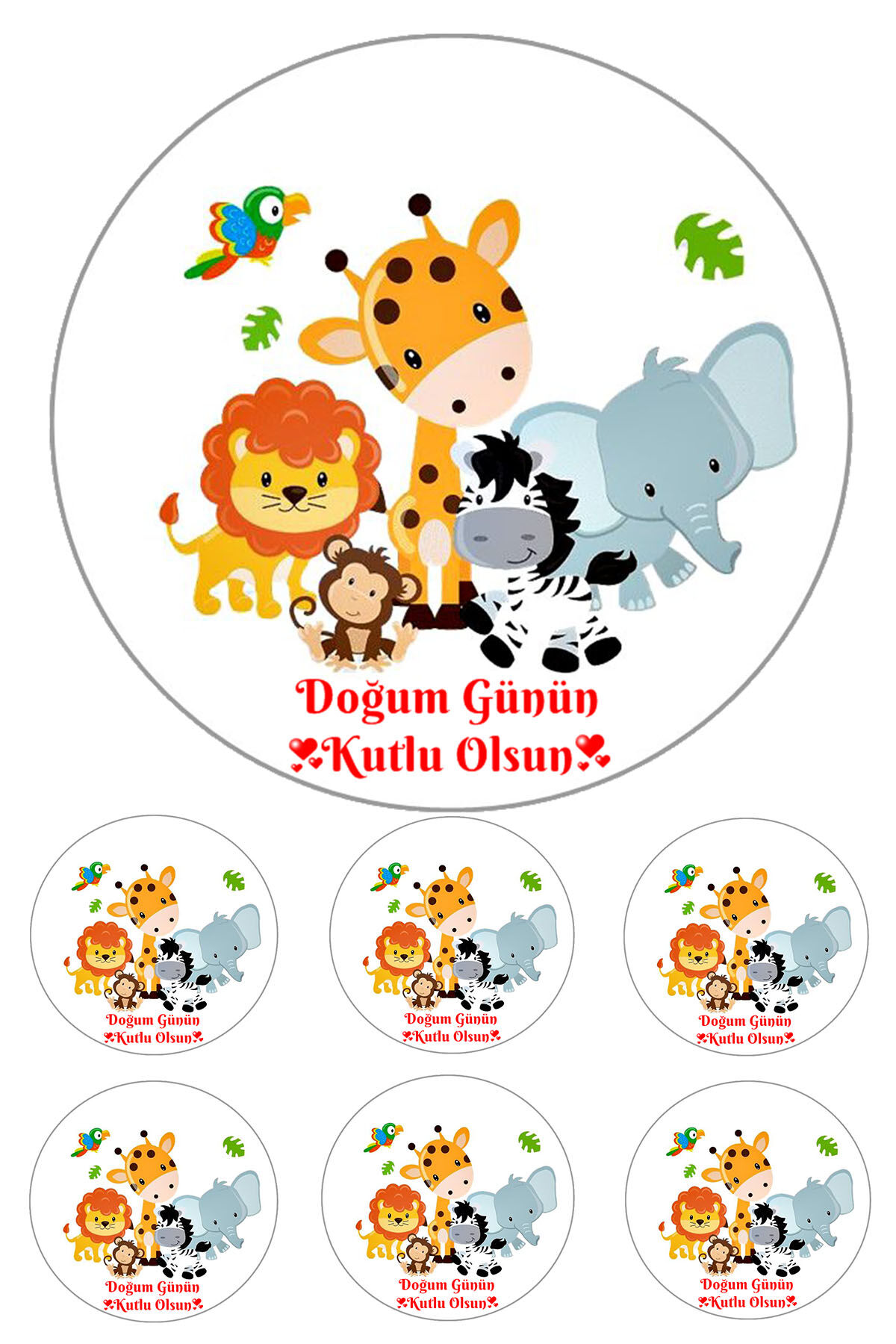 Yenilebilir Pasta Resmi Safari Model 6-8-10 Kişilik Pastaya Uygun 16 cm Ebat
