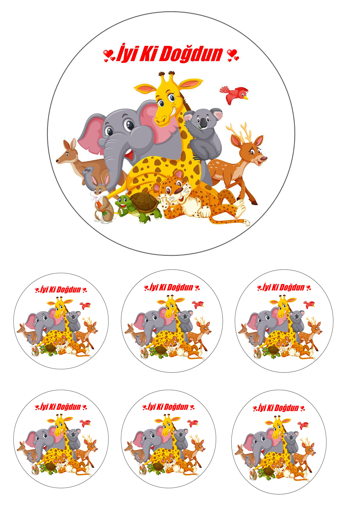 Yenilebilir Pasta Resmi Safari Model 6-8-10 Kişilik Pastaya Uygun 16 cm Ebat