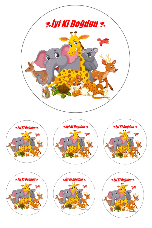 Yenilebilir Pasta Resmi Safari Model 6-8-10 Kişilik Pastaya Uygun 16 cm Ebat