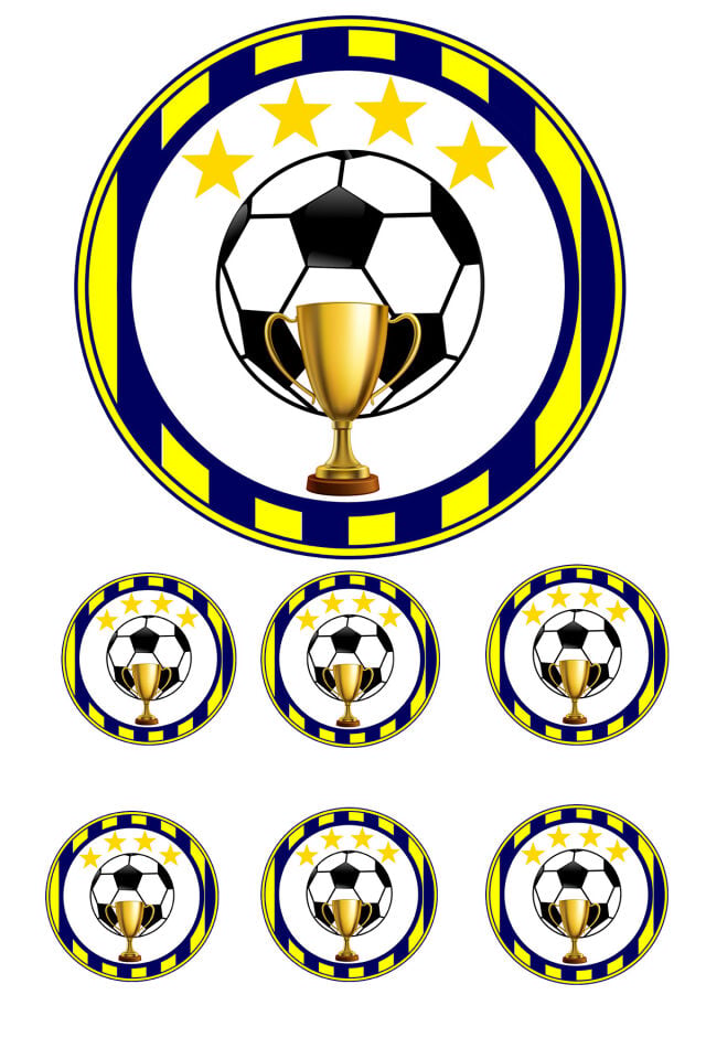 Yenilebilir Pasta Resmi Lacivert Sarı Futbol Modeli 6-8-10 Kişilik Pastaya Uygun 16 cm Ebat