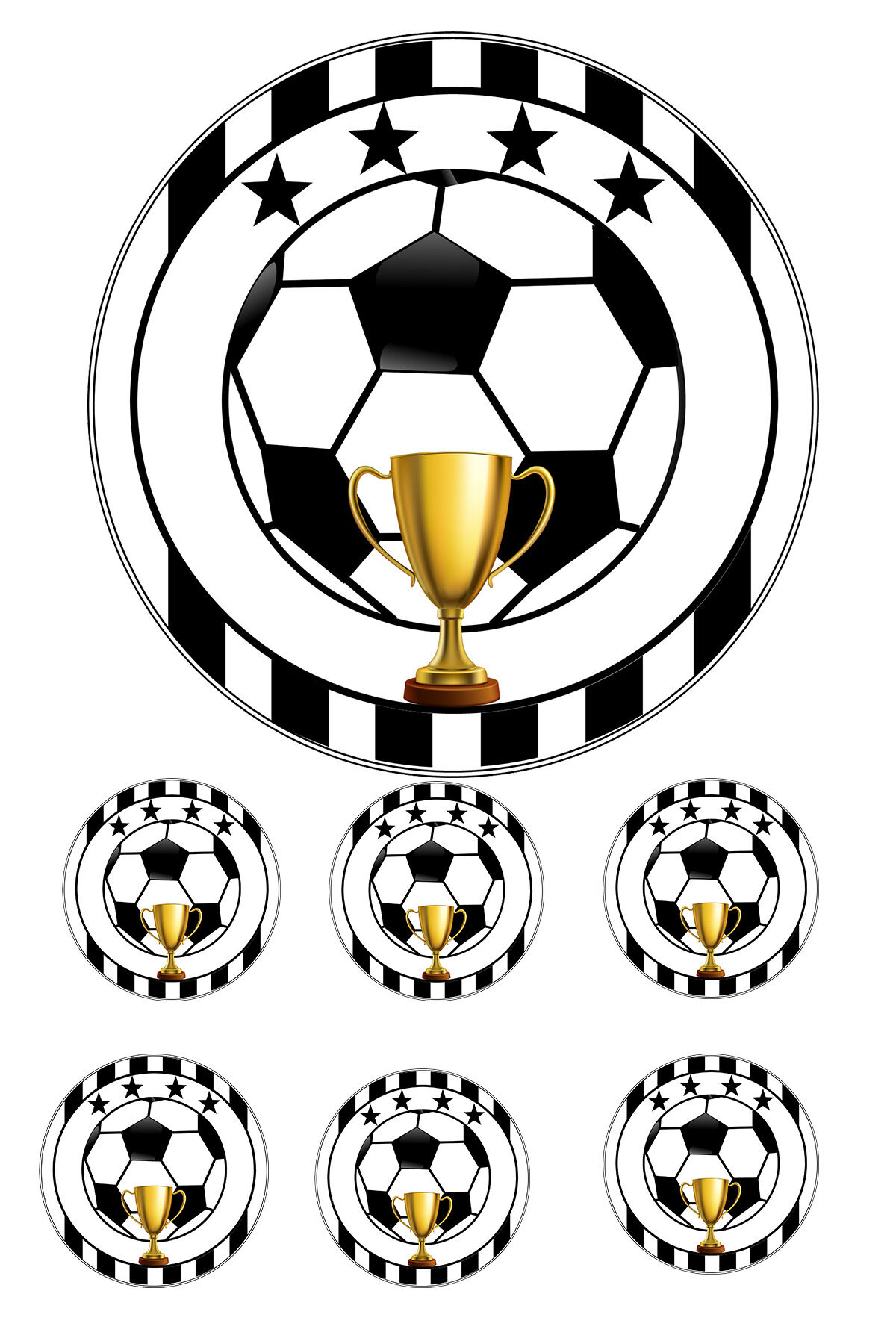 Yenilebilir Pasta Resmi Beyaz Siyah Futbol Modeli 6-8-10 Kişilik Pastaya Uygun 16 cm Ebat