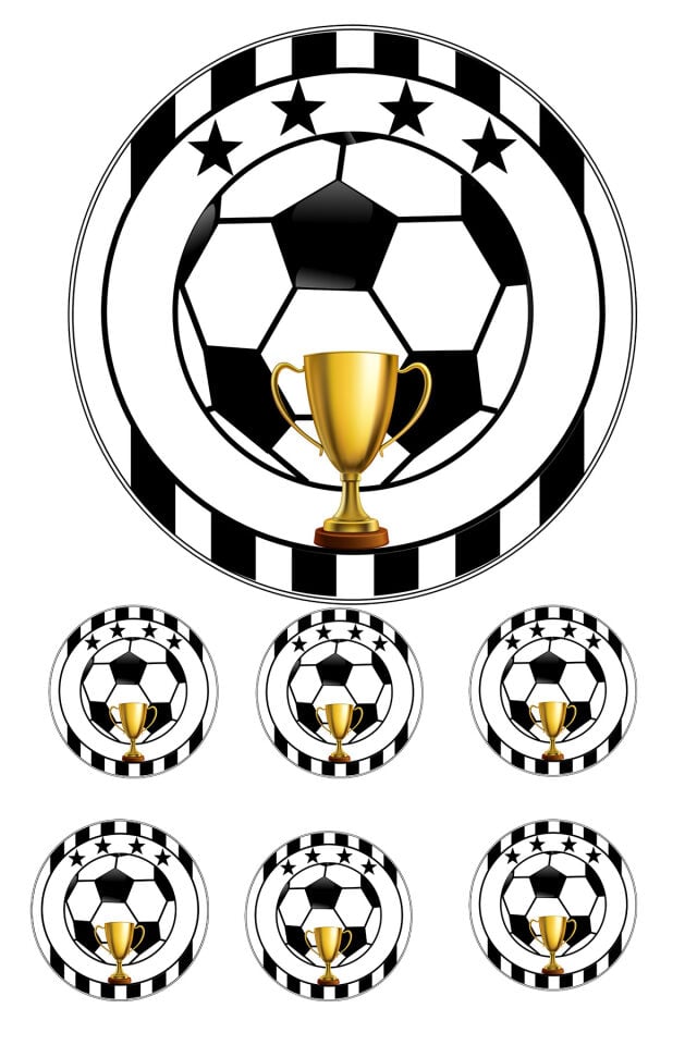 Yenilebilir Pasta Resmi Beyaz Siyah Futbol Modeli 6-8-10 Kişilik Pastaya Uygun 16 cm Ebat