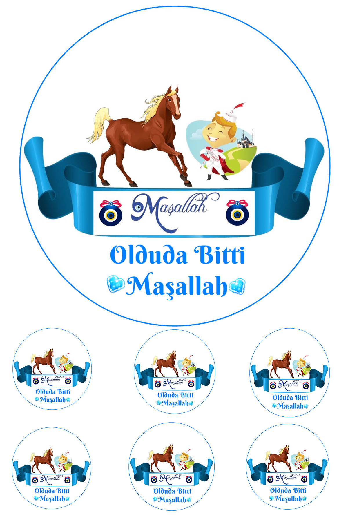 Yenilebilir Pasta Resmi Sünnet Modeli 6-8-10 Kişilik Pastaya Uygun 16 cm Ebat