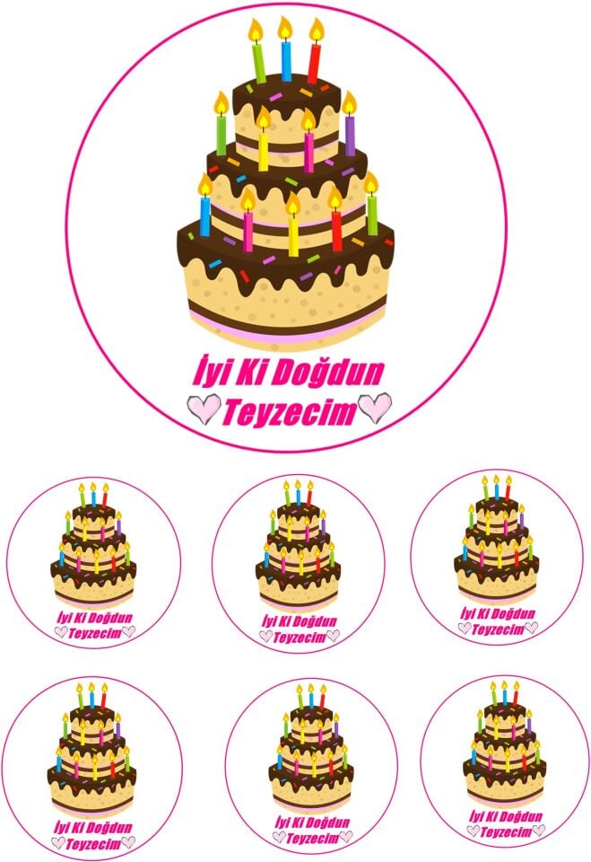 Yenilebilir Pasta Resmi Teyze Modeli 6-8-10 Kişilik Pastaya Uygun 16 cm Ebat