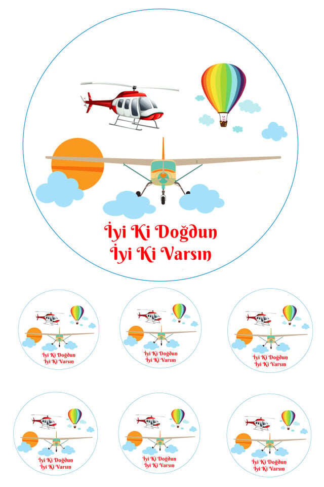 Yenilebilir Pasta Resmi Uçak Modeli 6-8-10 Kişilik Pastaya Uygun 16 cm Ebat