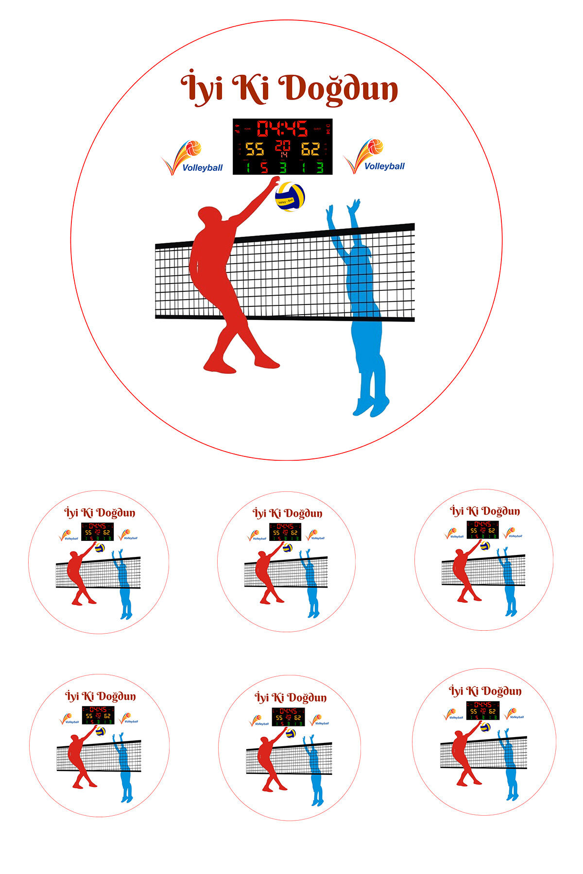 Yenilebilir Pasta Resmi Voleybol Erkek Modeli 6-8-10 Kişilik Pastaya Uygun 16 cm Ebat