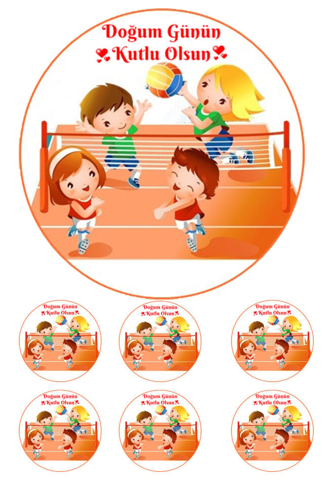 Yenilebilir Pasta Resmi Voleybol Çocuk Modeli 6-8-10 Kişilik Pastaya Uygun 16 cm Ebat