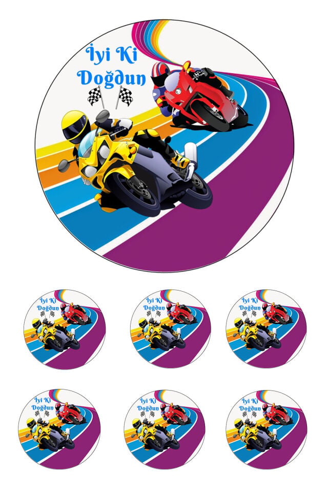 Yenilebilir Pasta Resmi Yarışan Motorlar Modeli 6-8-10 Kişilik Pastaya Uygun 16 cm Ebat