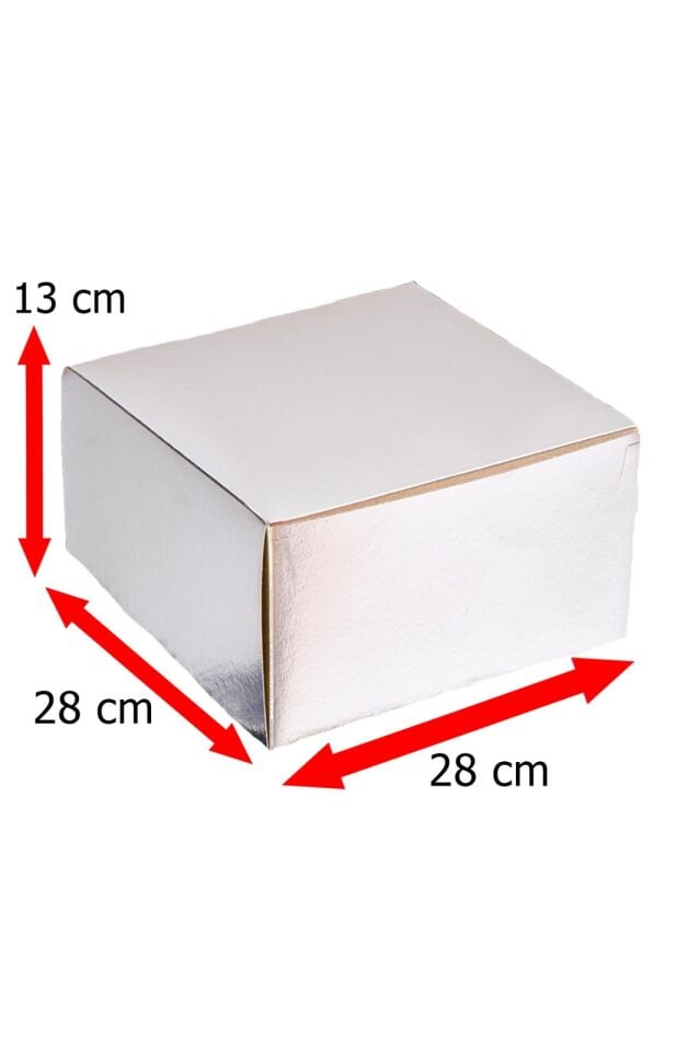 Pasta Kutusu 28x28x13 cm Gümüş Renk 1 Adet Gelecek
