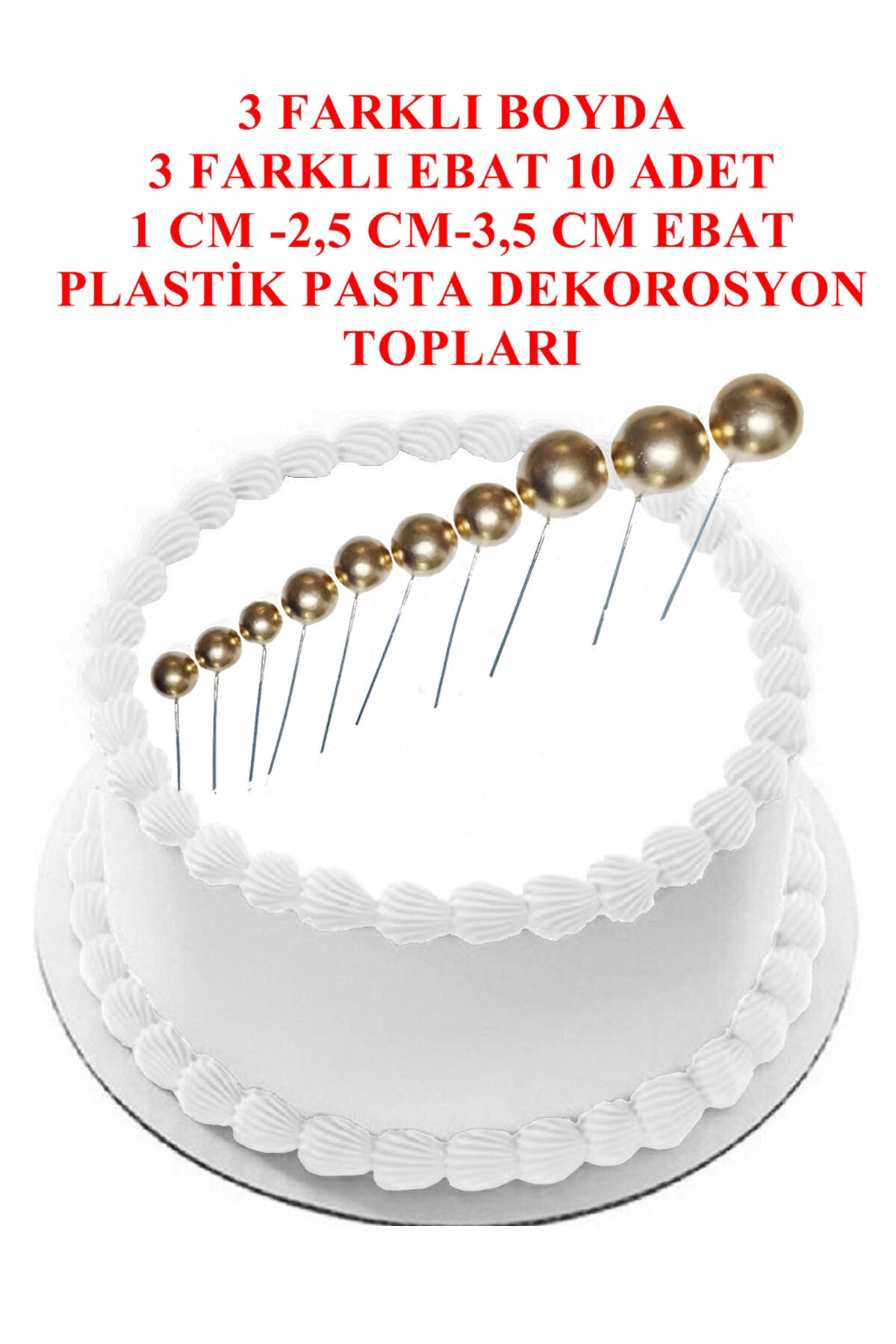Pasta Süsleme Topları Gold Renk 10 Adet