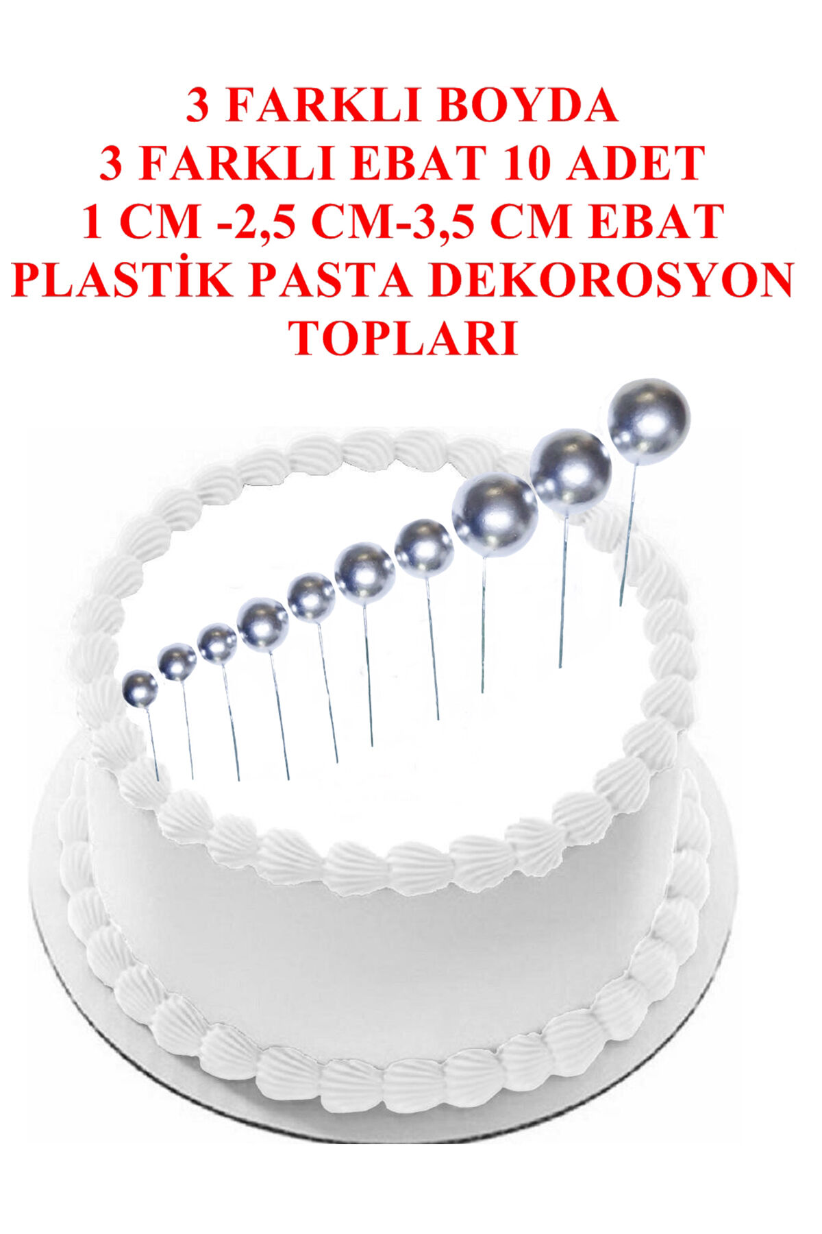 Pasta Süsleme Topları Gümüş Renk 10 Adet