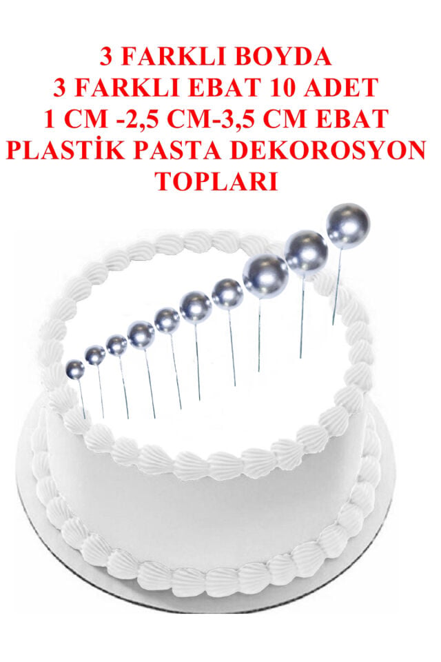 Pasta Süsleme Topları Gümüş Renk 10 Adet